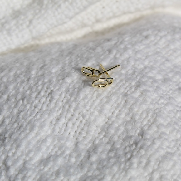 Sterling Silver Dainty Gold Paper Clip Stud Earrings - Picture 8 of 10